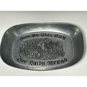 Vintage Wilton Pewter Style Bread Plate‎ "Give Us This Day Our Daily Bread"  USA